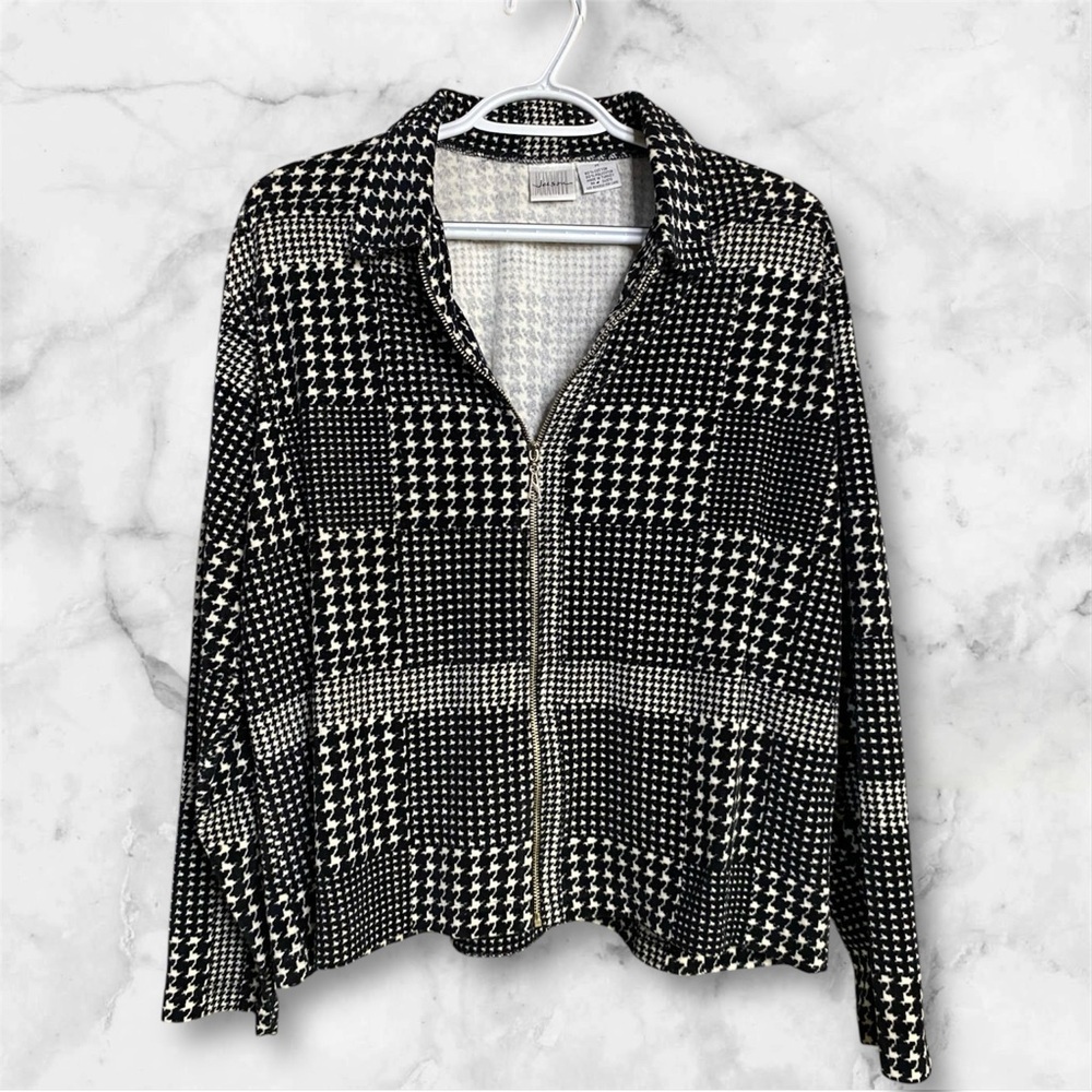 Maxwell Jason Vintage Houndstooth Zip-Up Top